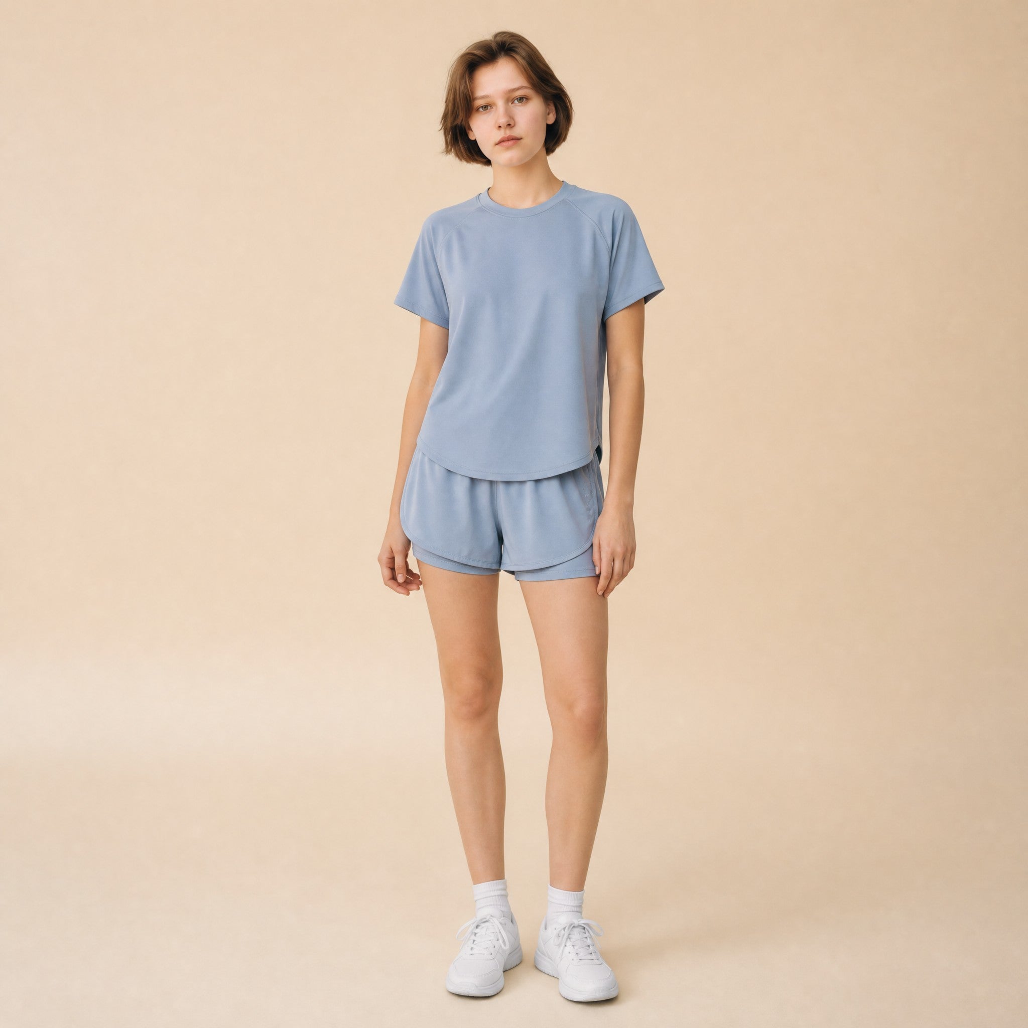 Loose-fit short sleeve workout set - color options overview